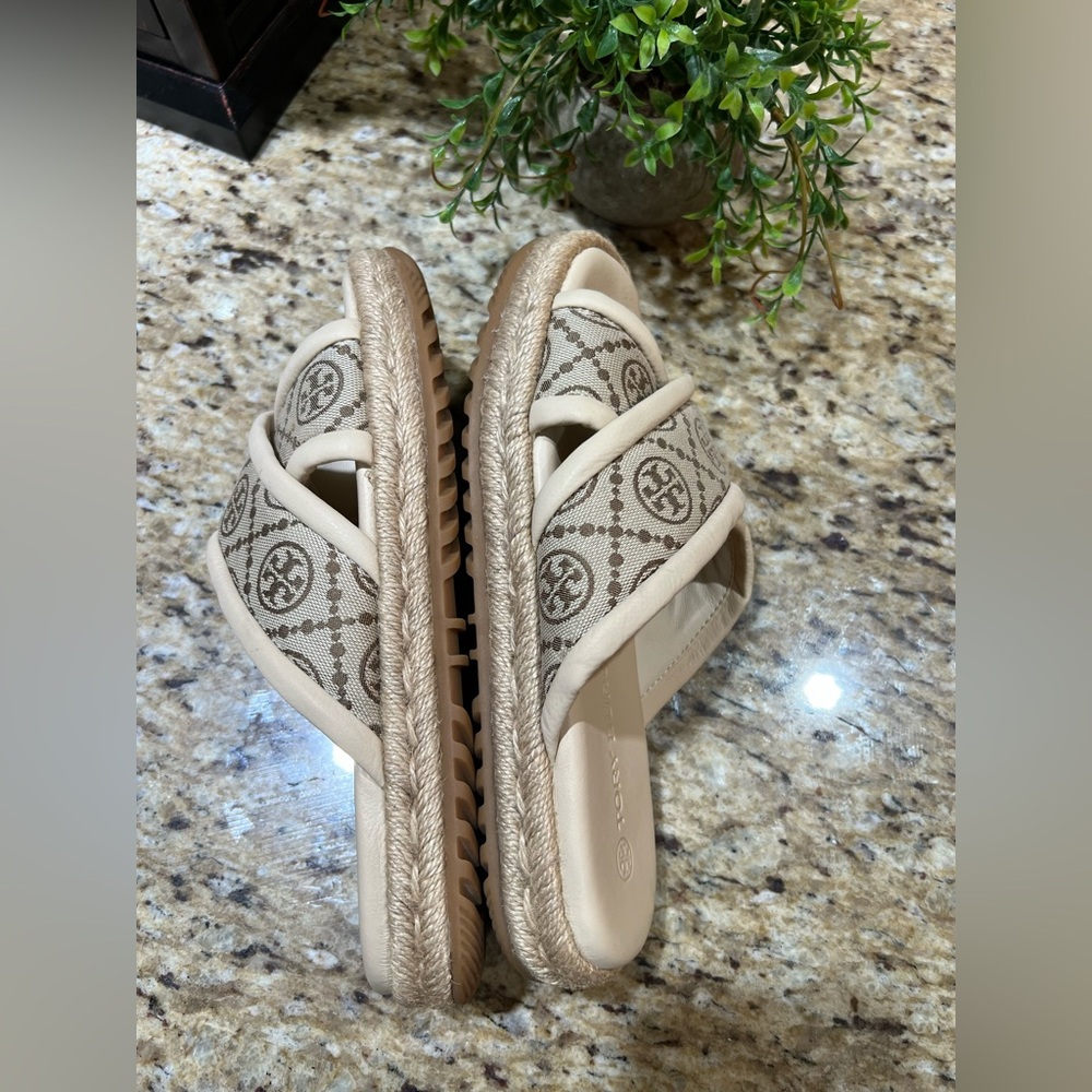 Tory Burch T Monogram Crossband Espadrille Sandals 8M - Picture 10 of 12